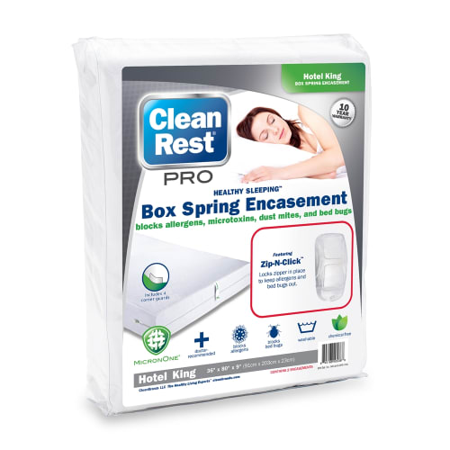 CleanRest PRO Box Spring Encasement, 100% Polyester,  Hotel King, 36x80, Depth up to 9", White